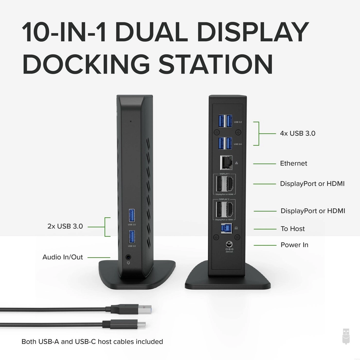 Dual 4K Display Docking Station - USB 3.0 and USB-C Windows and Mac