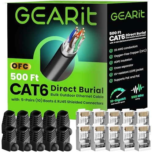 RJ45 Cat-6 Ethernet Patch Cable - 500ft + RJ45 connector + protective boot