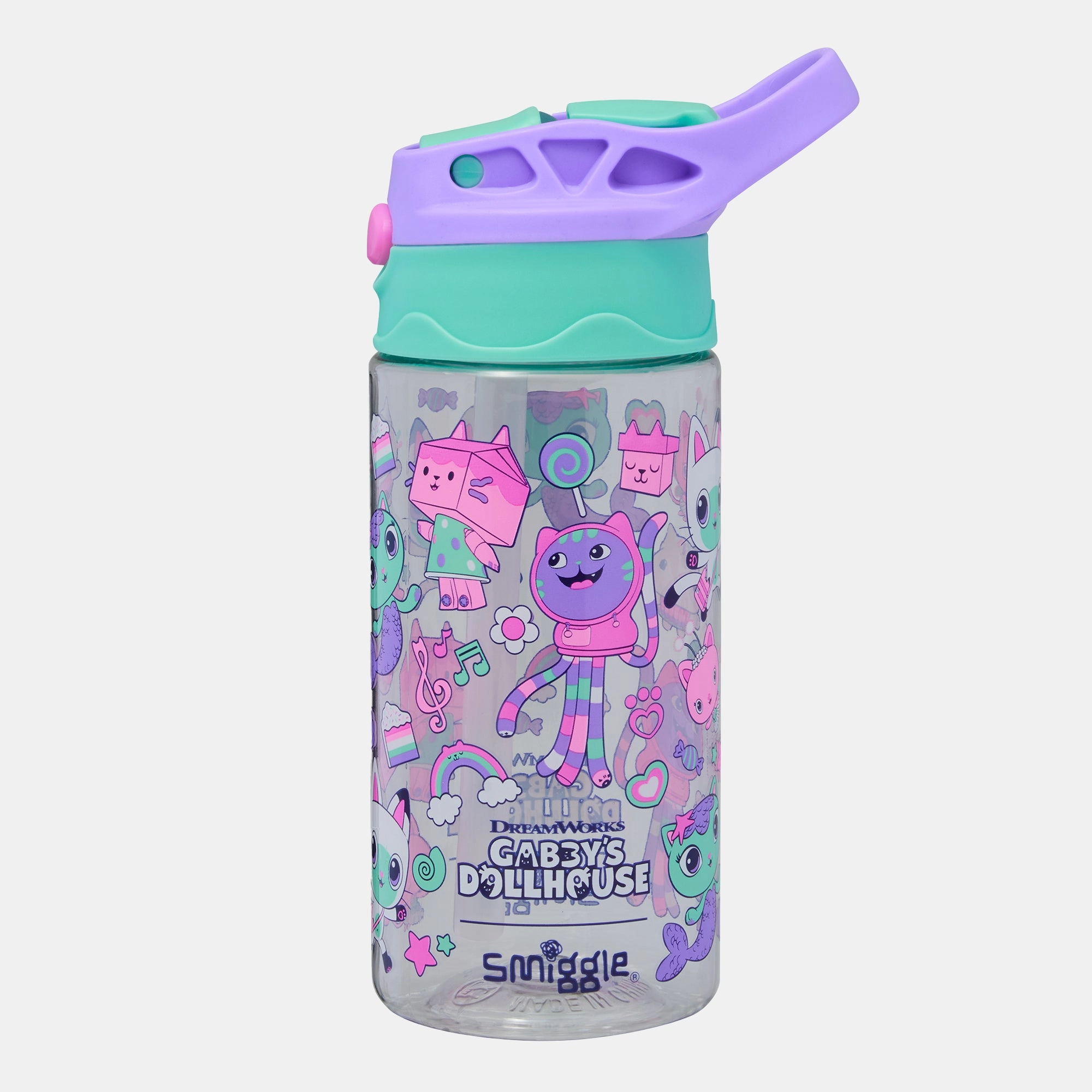Smiggle Gabbys Dollhouse Water Bottle - Flip Straw 440 ml
