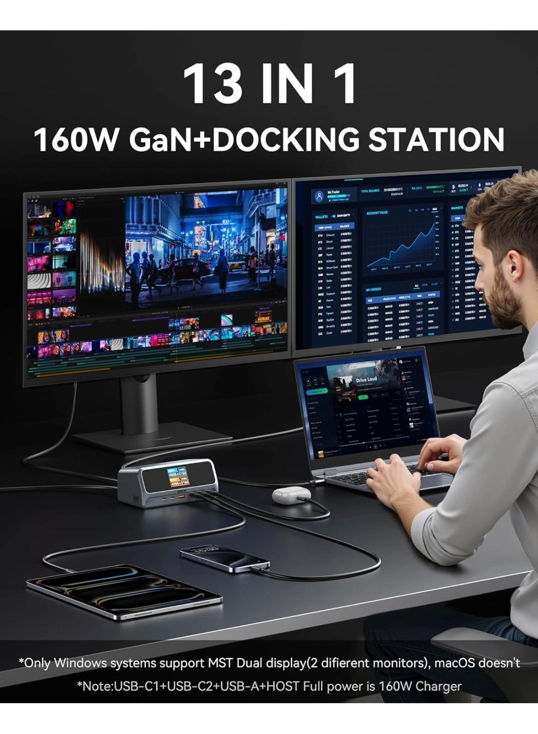 13-in-1 USB-C Docking Station - USB-C MacOS Windows