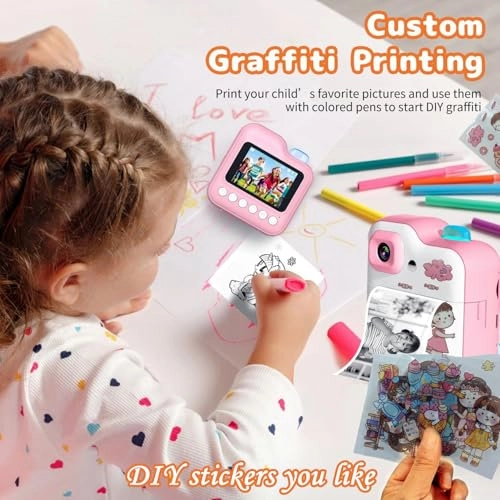 Kids Rechargeable Camera Instant Print - 1080P 2.4" LCD 32GB