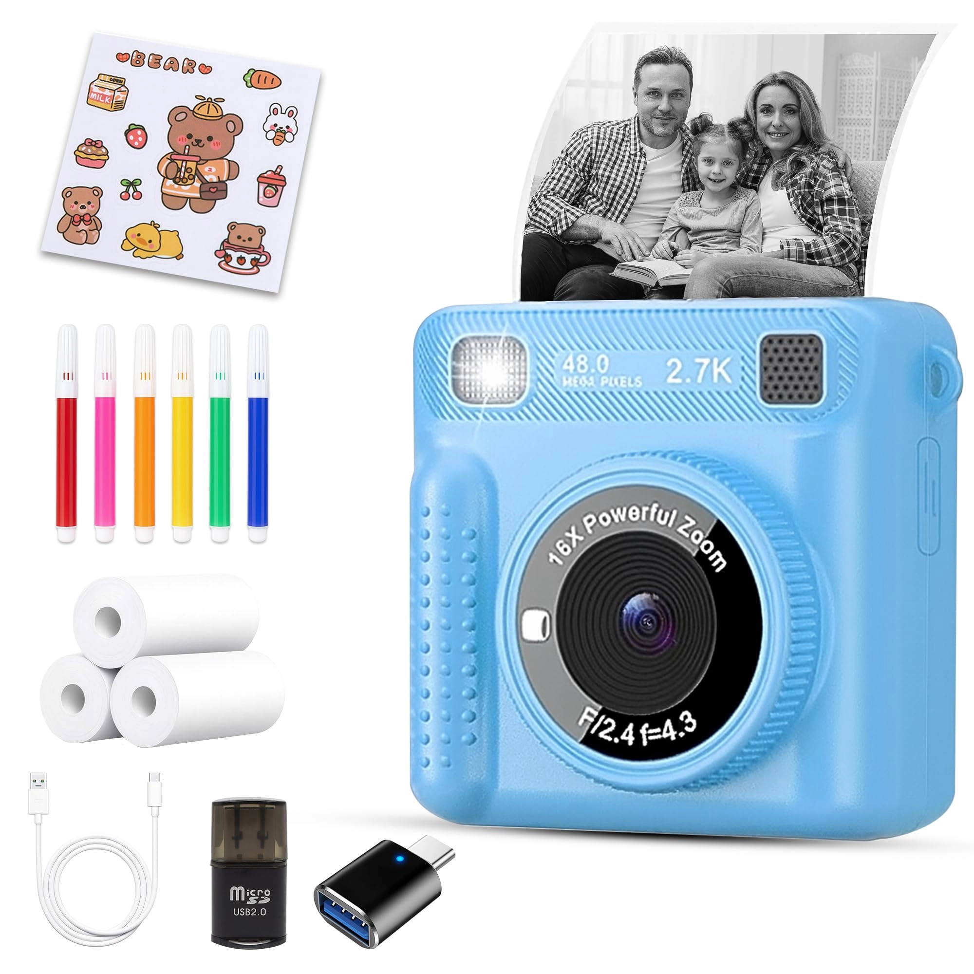 Hamidmeer Kids Instant Print Camera - 1080P 32GB