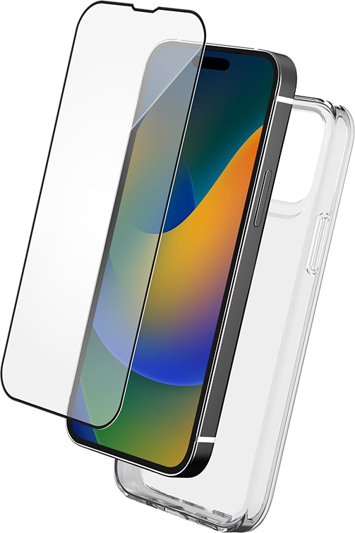 Force iPhone 15 Pro Case - Transparent soft + Tempered Glass Screen Protector - 2.5D + Smartframe