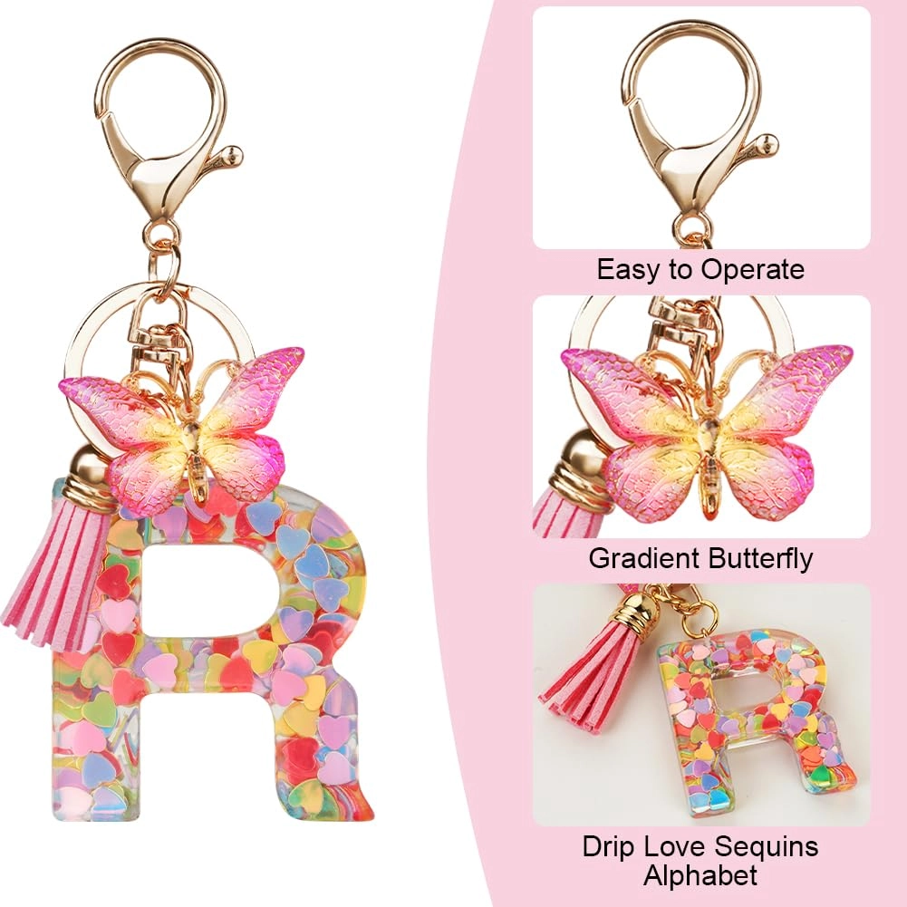Initial Letter Keychain - Butterfly