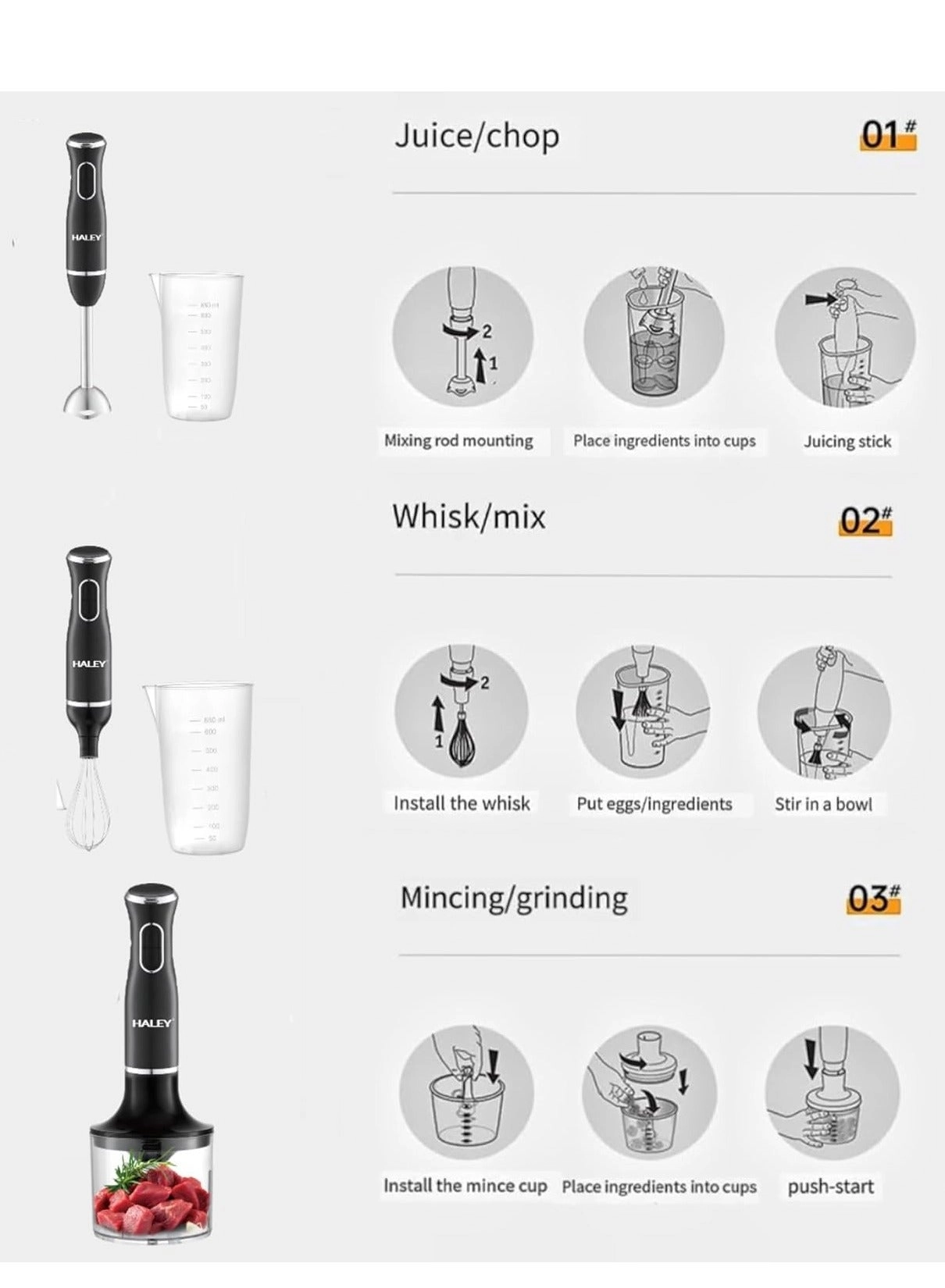 HY-1020 - 4-in-1 Stick Mixer Stainless Steel Food Processor