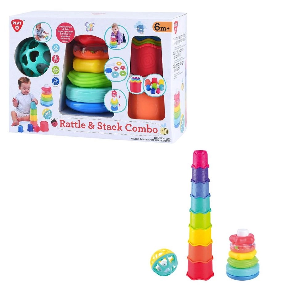 Rattle & Stack Combo - 6 months eight stacking nesting cups