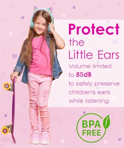 Kids Headphones with LED Cat Ears Wired Headphone