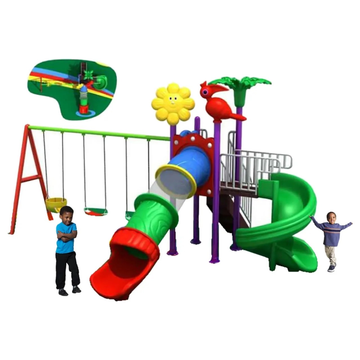 Mega Kids Flower Playsets - Swings And Slide Multi Colour