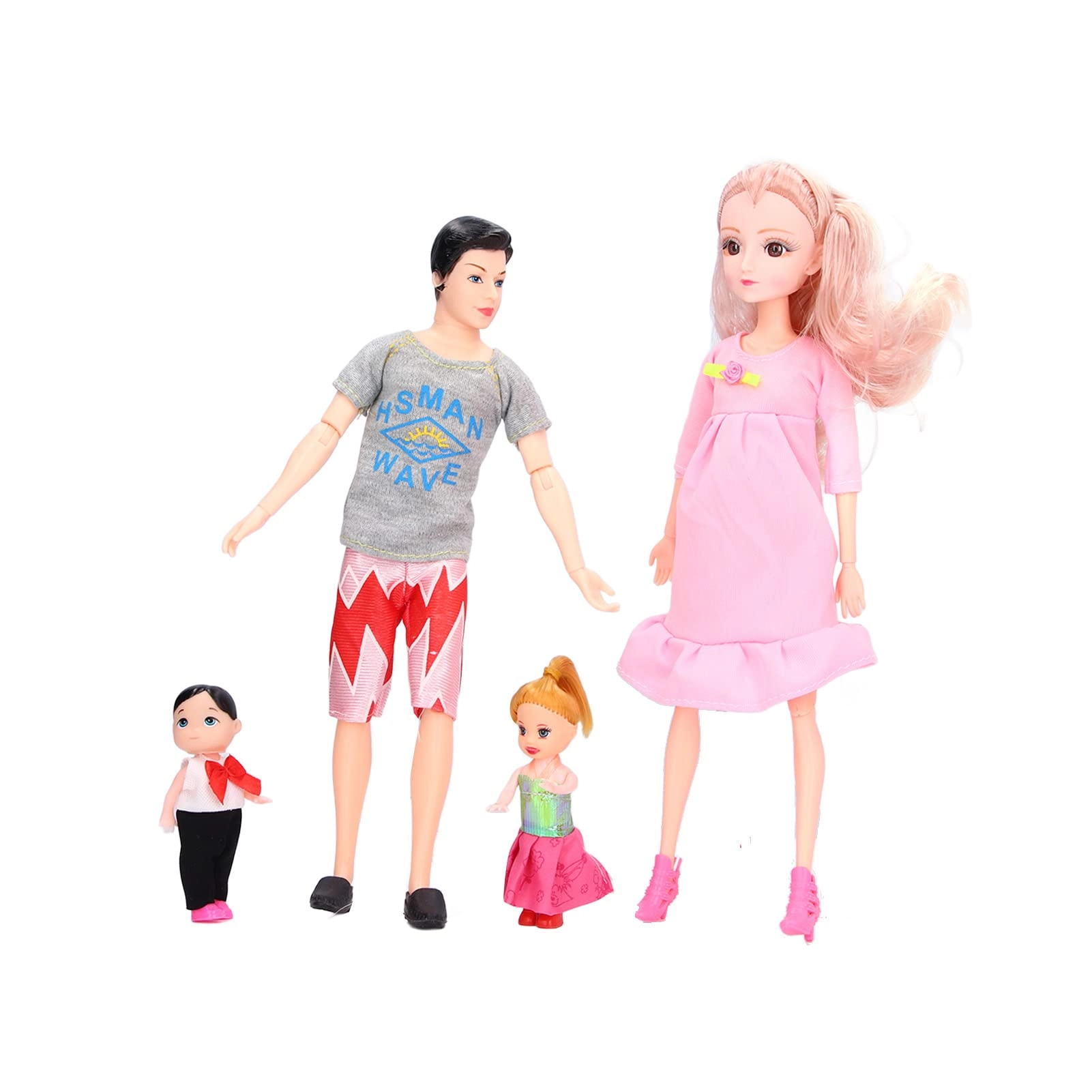 Fren Father Doll + Pregnant Mother Doll + Son Doll + Daughter Doll - Skirt Color Random + Baby Doll Ages 7+