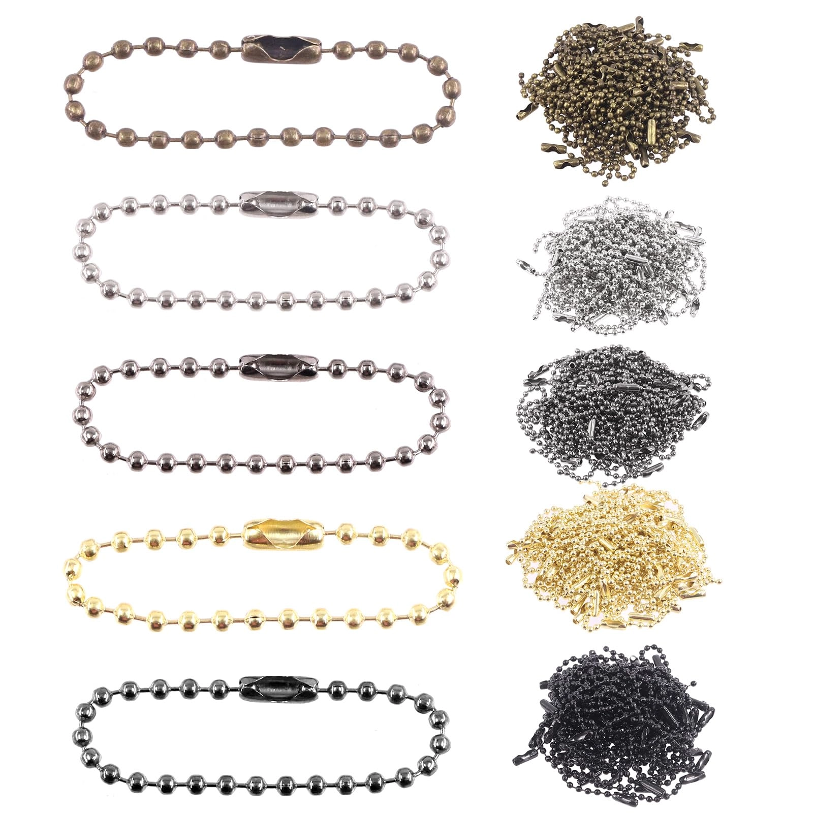 Tanstic Ball Bead Chains - 250Pcs 5 Colors 2.4mm x 100mm