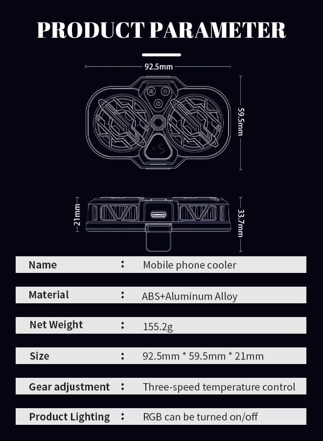 Phone Cooling Fan - RGB Temperature Display