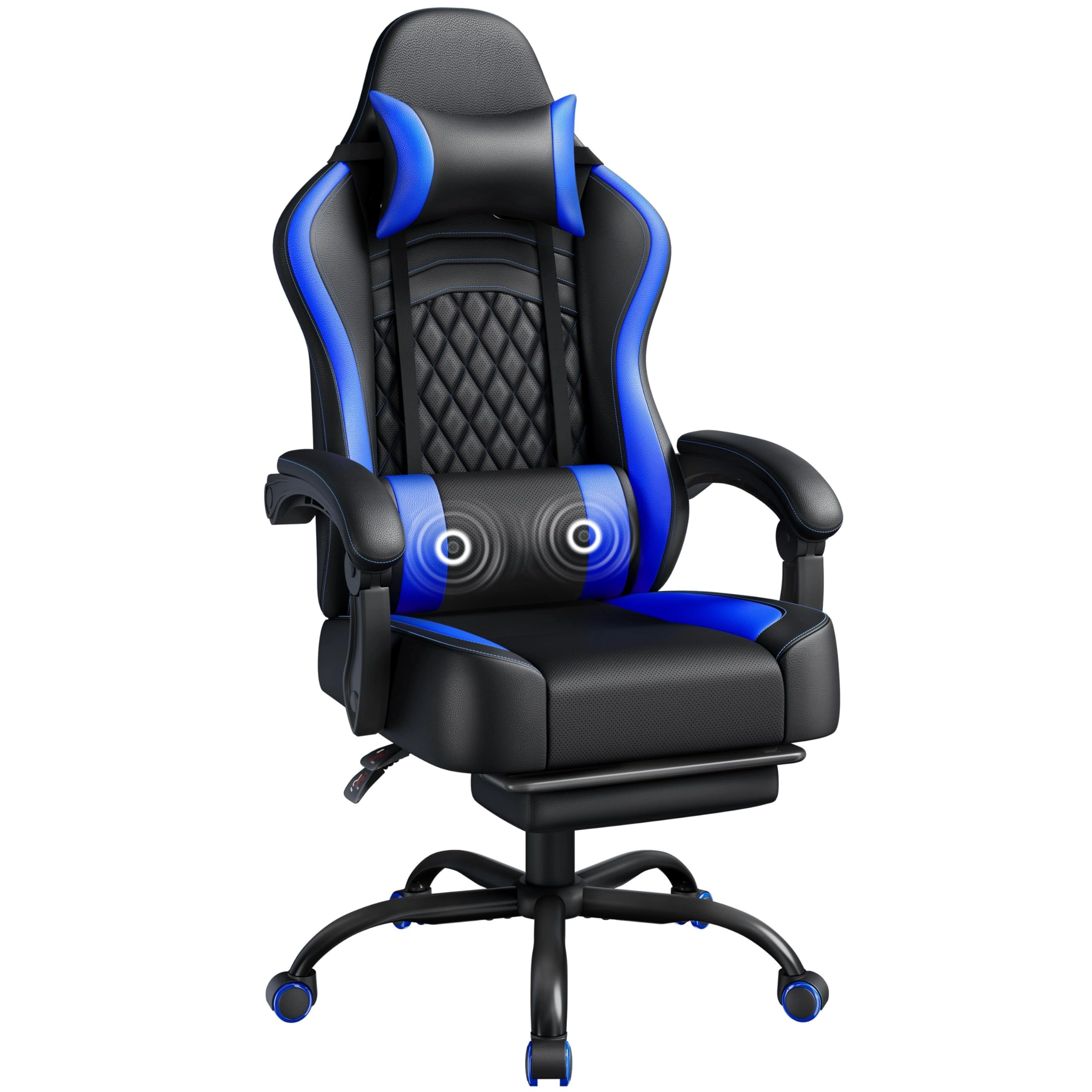 Gaming Chair - Black/Blue Massage Lumbar Pillow