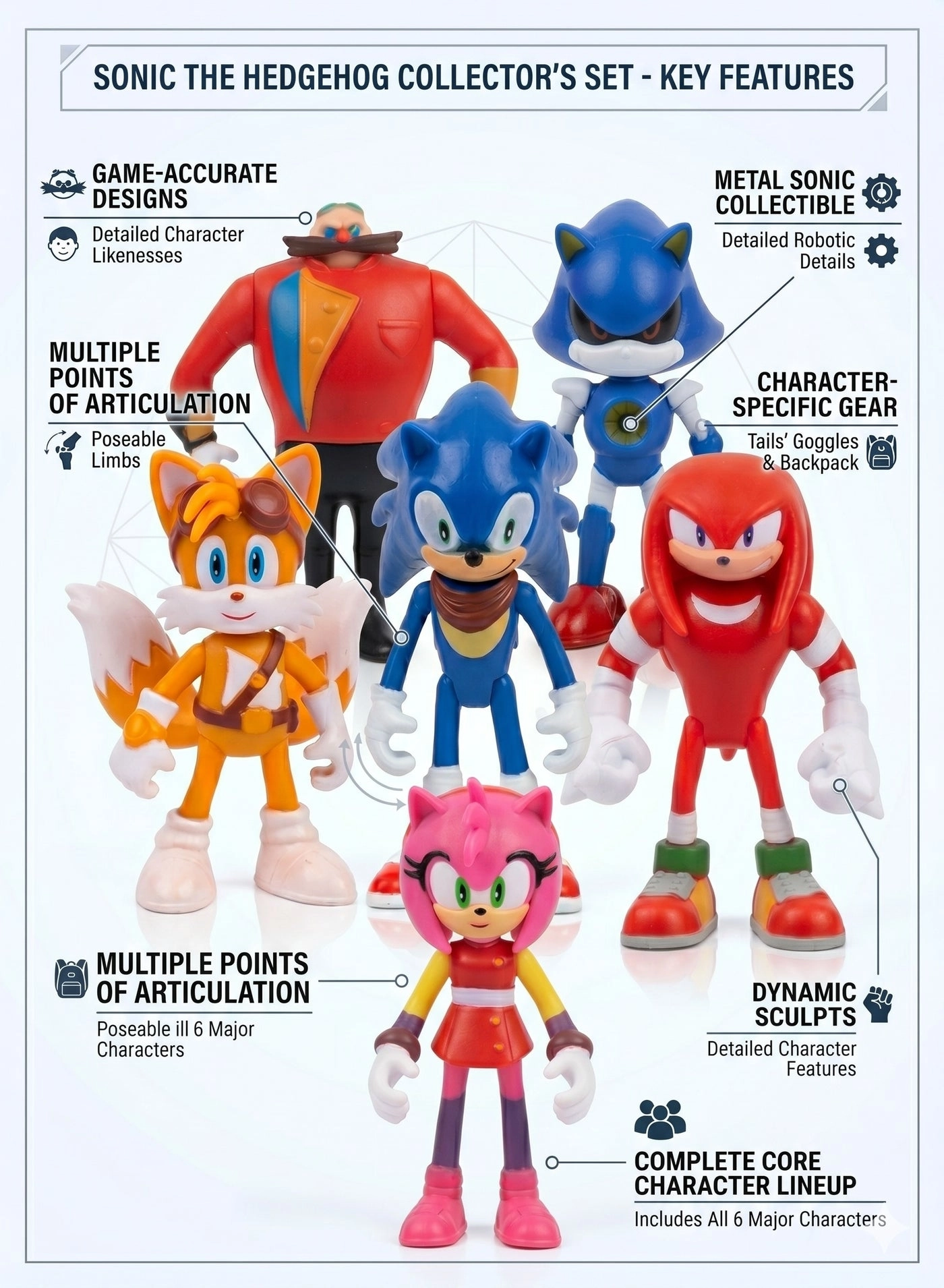 Sonic + Tails + Knuckles + Amy + Metal Sonic + Dr. Eggman - Sonic - 6 pcs (R1162)