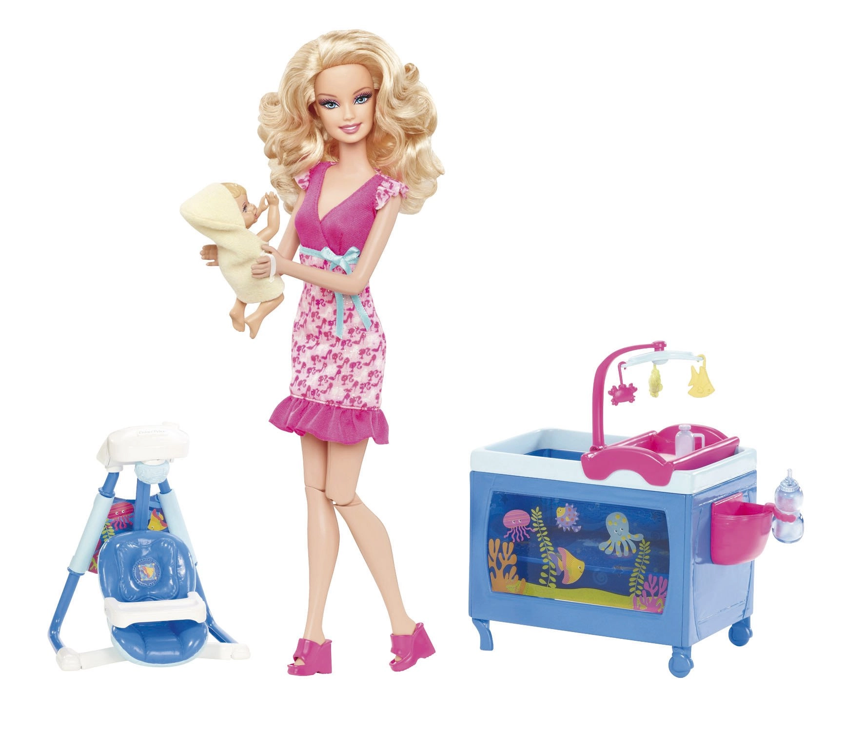 Barbie I Can Be Baby Caregiver Doll Playset - drink-and-wet baby color-change diaper