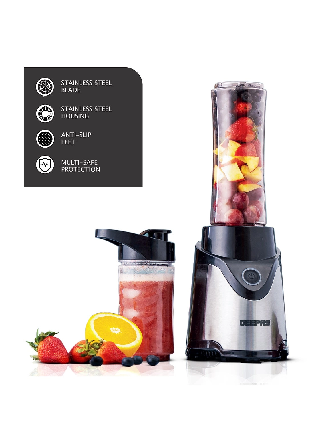 GEEPAS Personal Blender Stainless Steel Blade - Safety Lock BPA-Free Tritan Jar Multi- Safe Protection