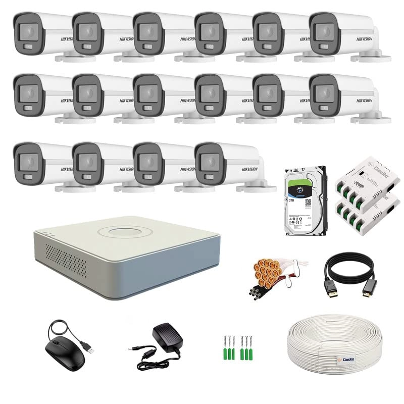 Prama Hikvision India Pvt.Ltd DVR - 16CH + Bullet Camera - 2MP + Hard Disk - 2TB + CCTV Coaxial Cable - 1 Roll + SMPS - 8 CH + BNC & DC