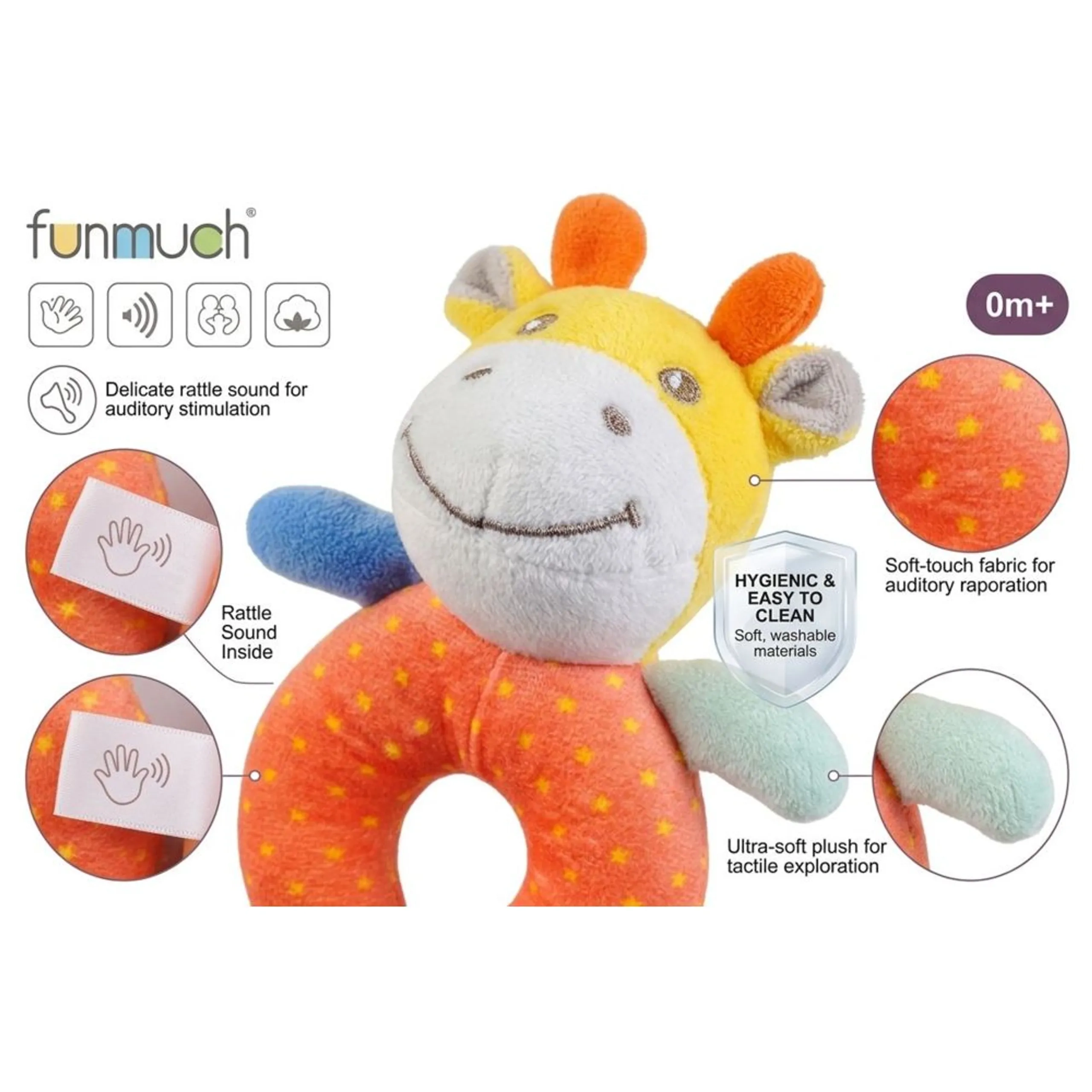 Giraffe Soothe Rattle Toy - Suitable for 0 month & above 100% durable polyester