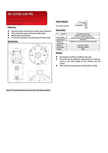 Wall Mount Bracket - DS-1273ZJ-130-TRL Metal Vandalproof