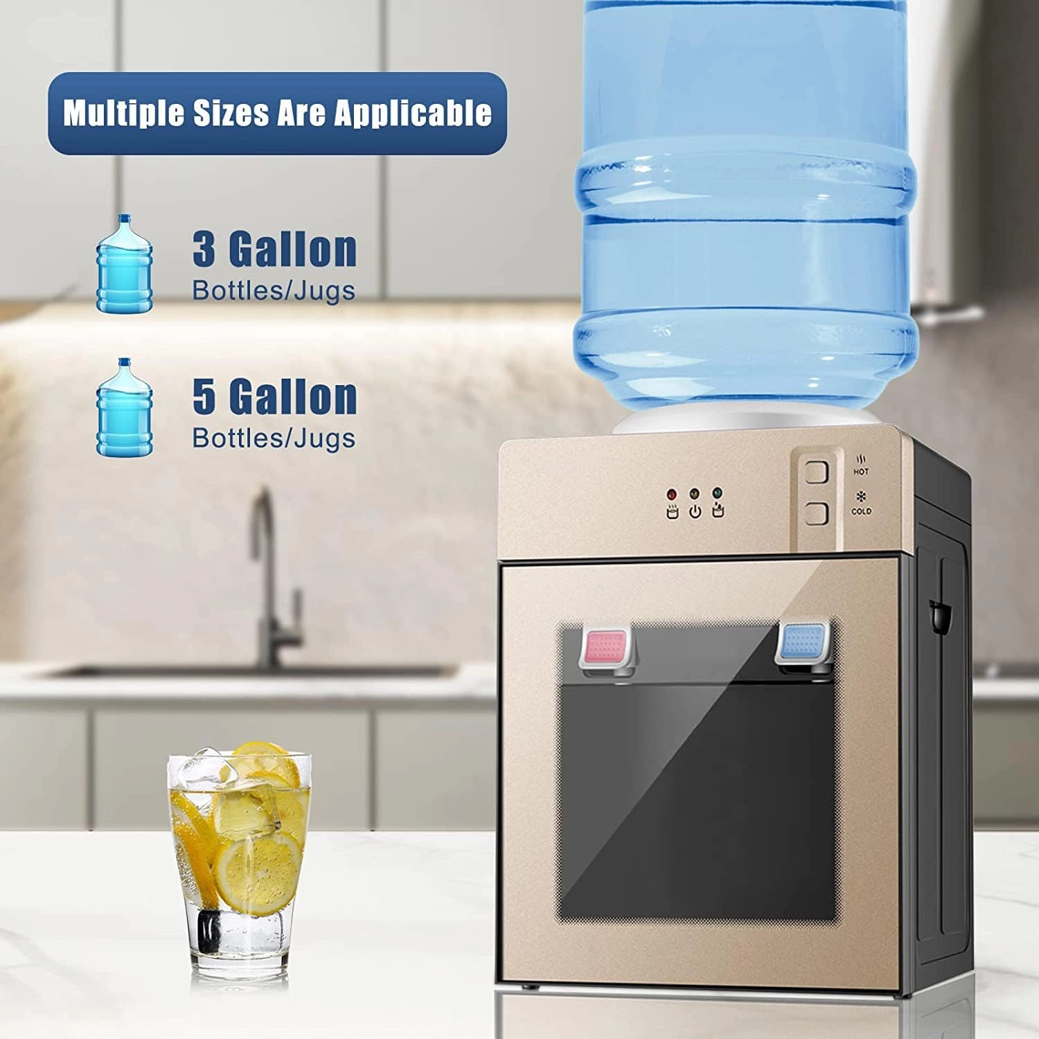 Top Loading Water Cooler Dispenser - 3 Temperature Settings 1 to 5 Gallon