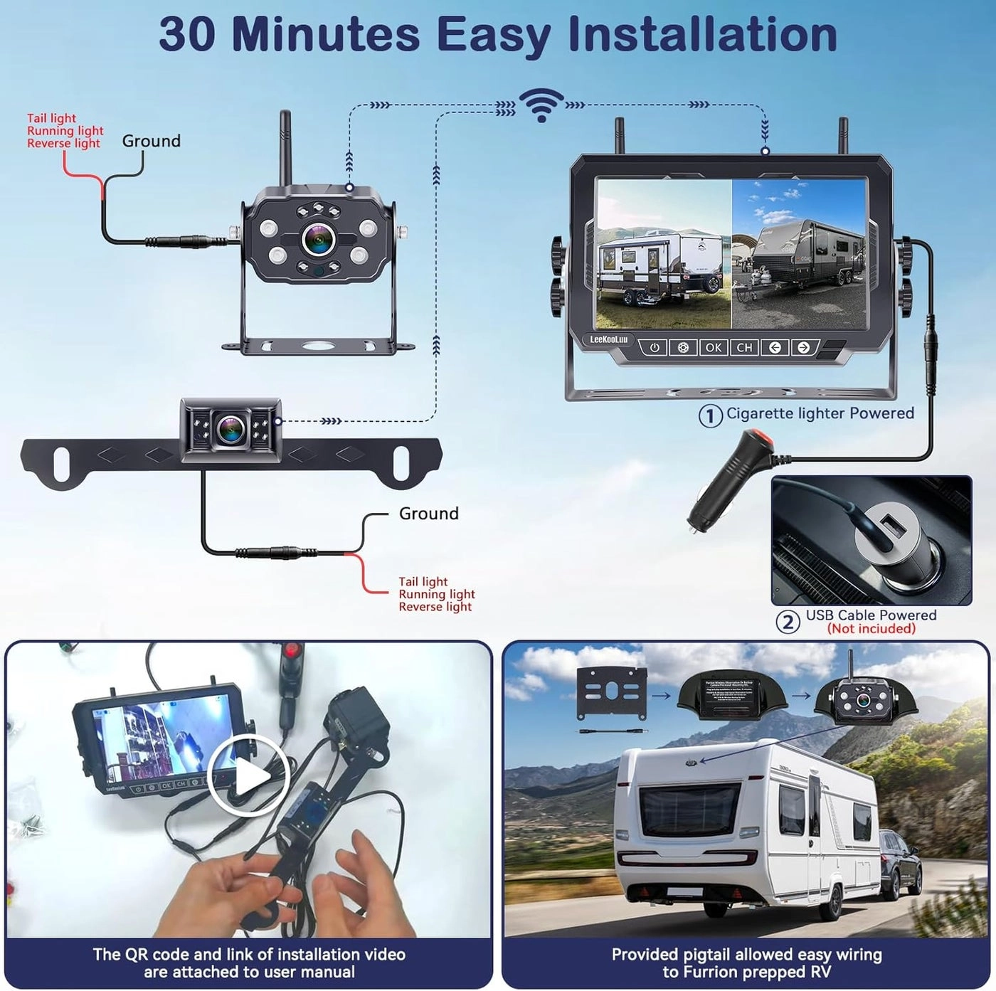 Dual RV Backup Camera System - Night vision wireless 1080P