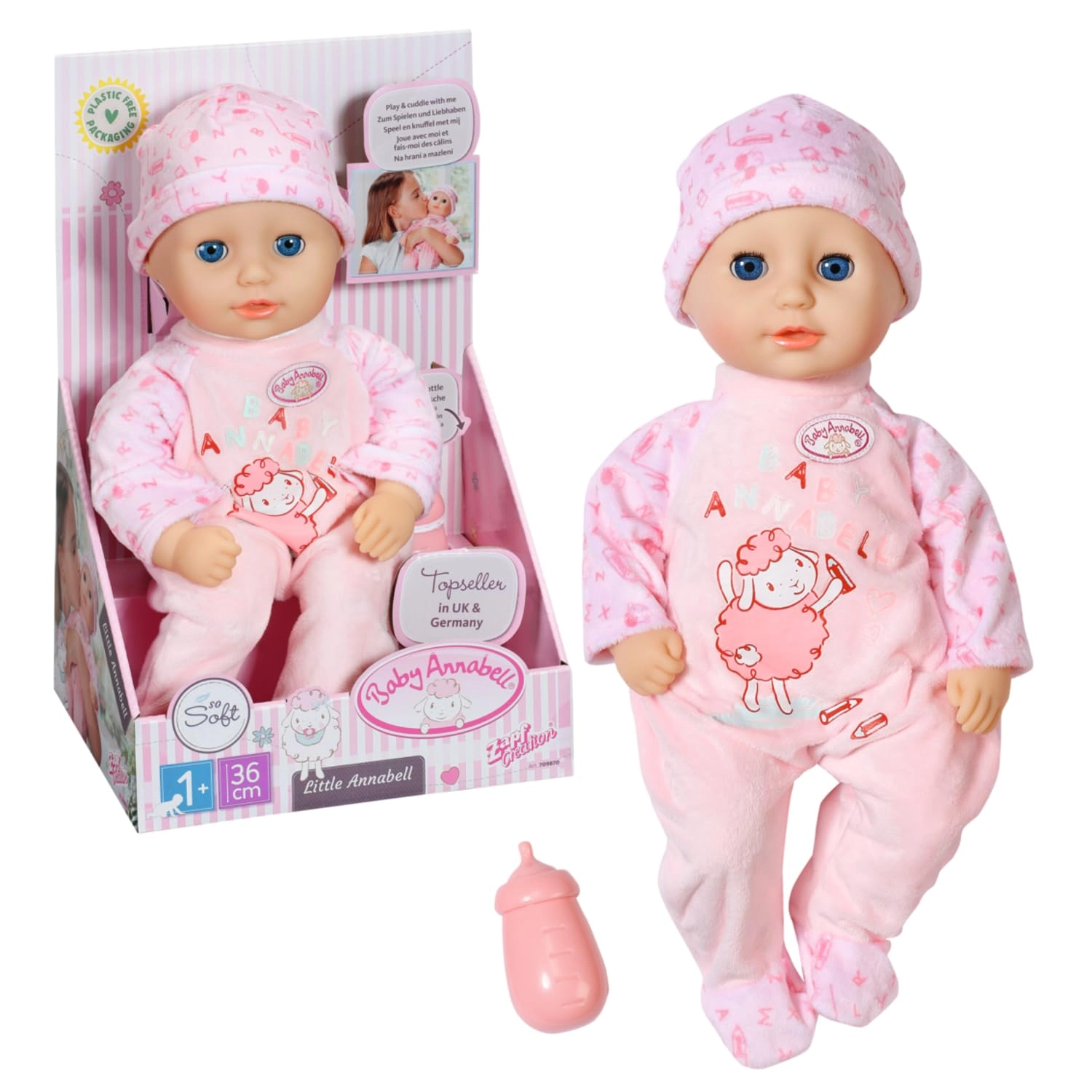 Zapf Annabell Baby Doll - 14 inch Soft-Bodied Eyes Open & Close Blue Eyes Pink Outfit Ages 1+
