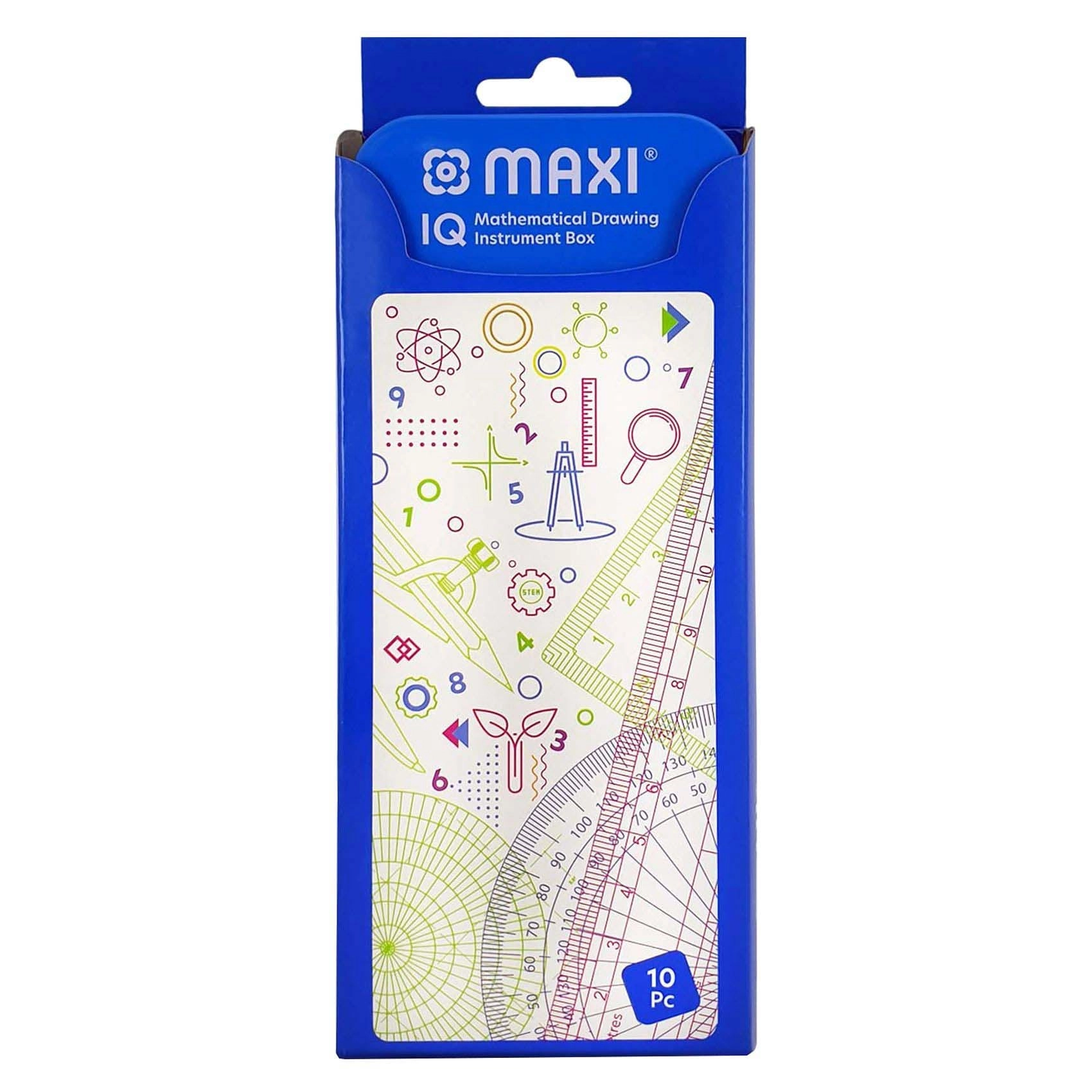 Maxi IQ Mathematical Drawing instrument Box - 10 PCS compass protractor set squares