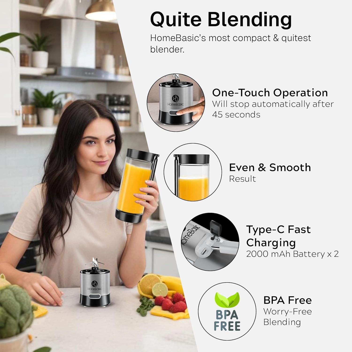 Portable Blender - Borosilicate Glass USB-C Fast Charging