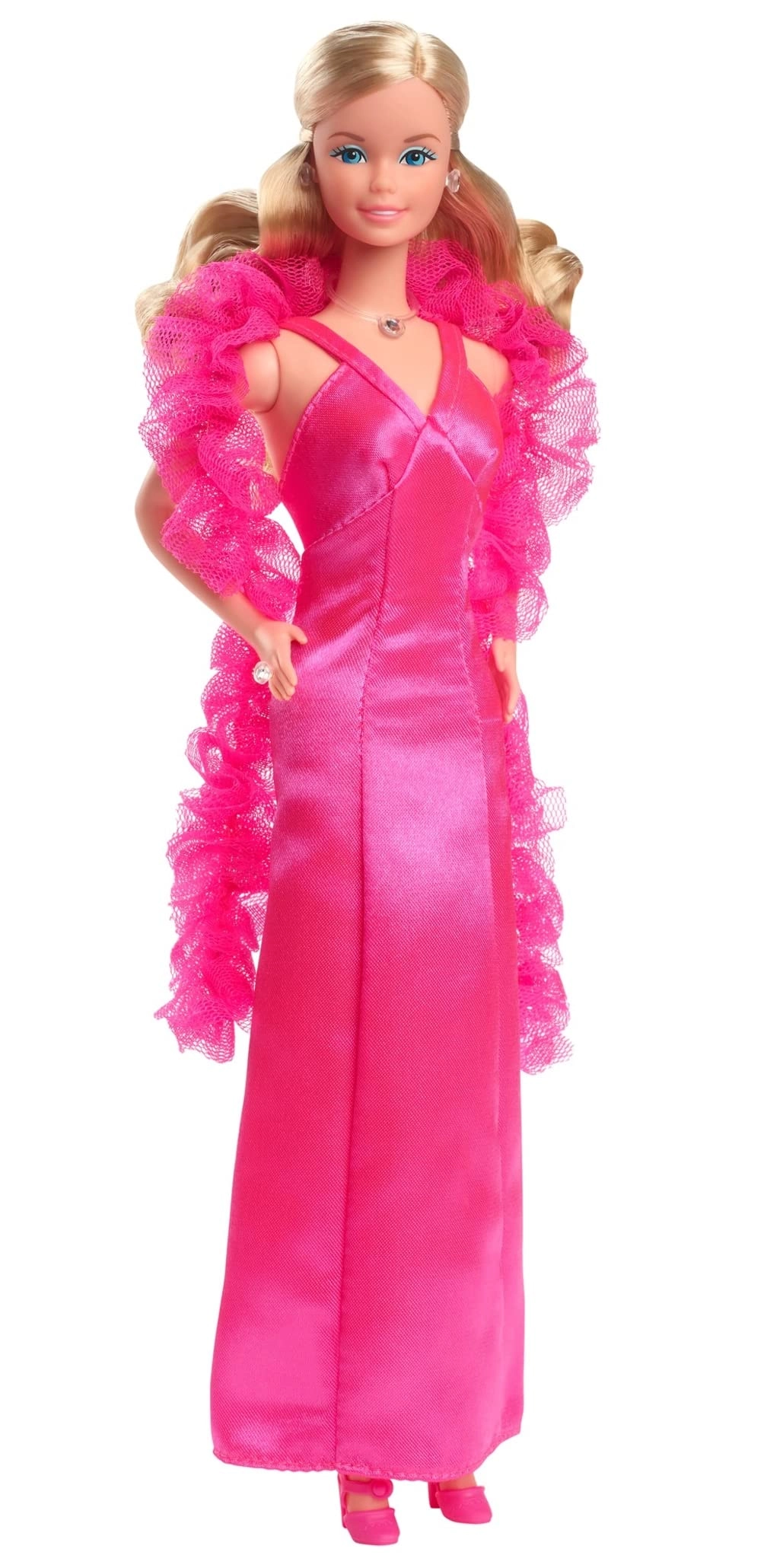 Barbie 1977 Superstar Classic Doll Reproduction - Twisting Waist & Legs Blonde Pink Dress & Boa Ages 6+