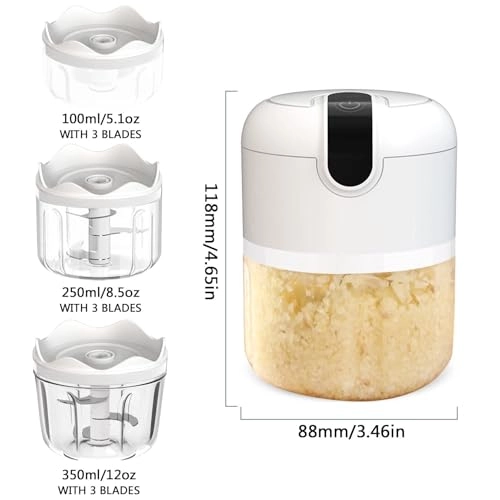 Electric Mini Garlic Chopper - 100+250+350ML Cordless