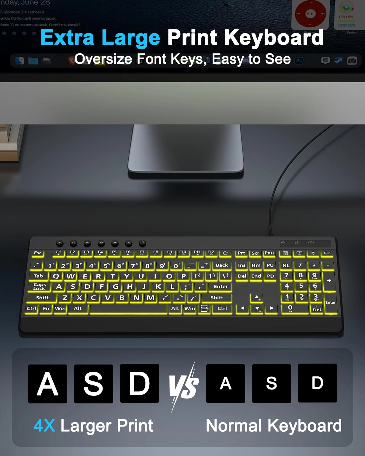Large Print Backlit Keyboard - US Wired