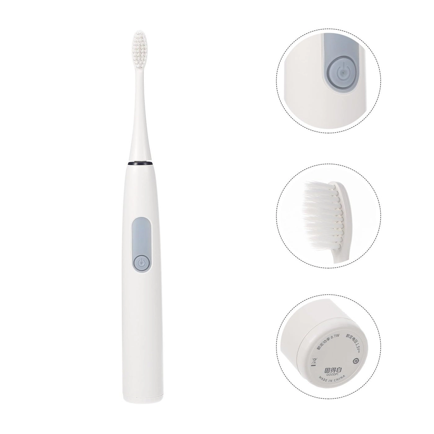 Waterproof electric toothbrush - Adults Soft Bristles Light Gray