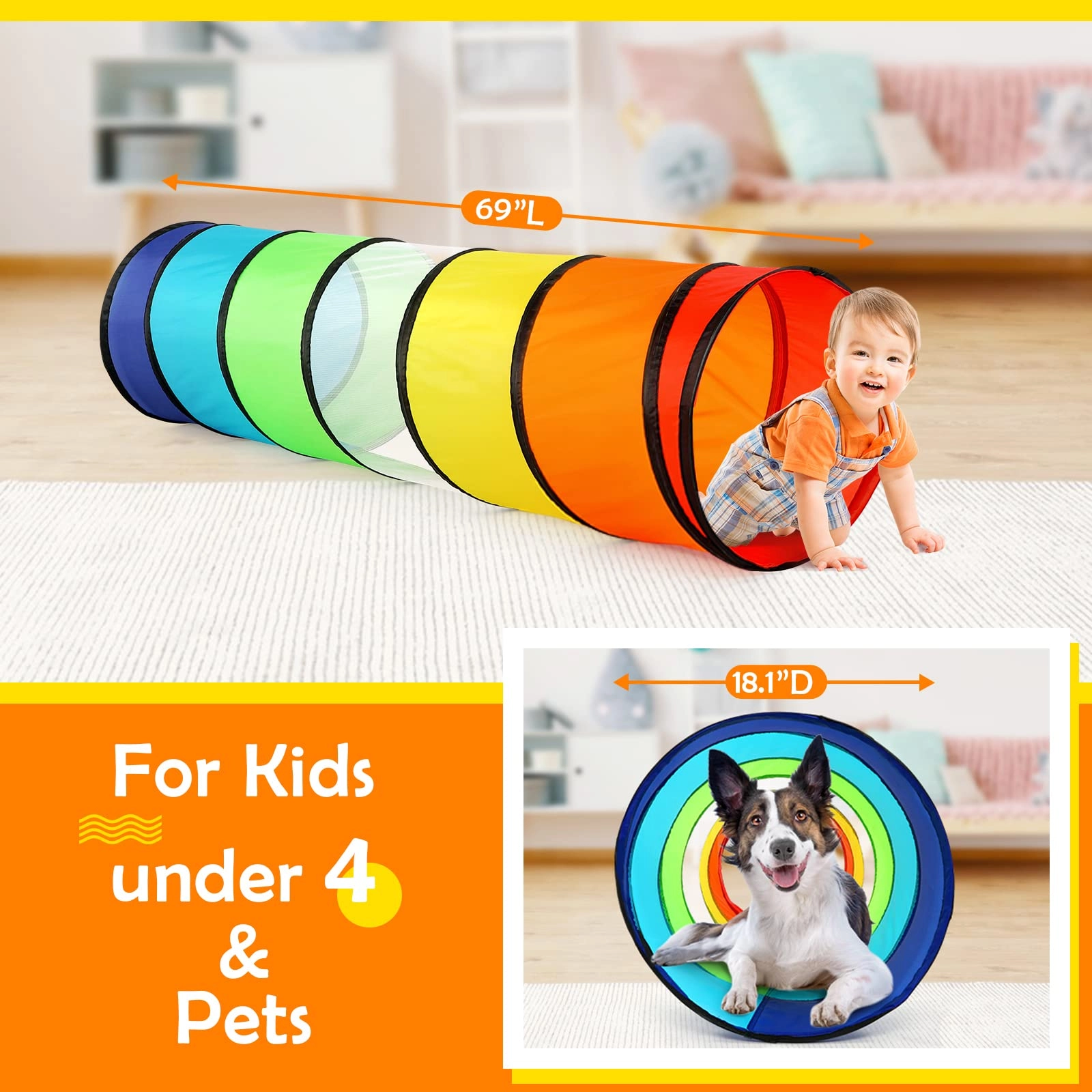 Kids Play Tunnel - Colorful Pop Up Rainbow