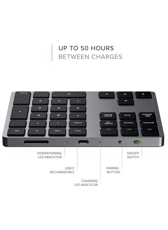 Bluetooth Extended Numeric Keypad - 34-Key Rechargeable Space Gray