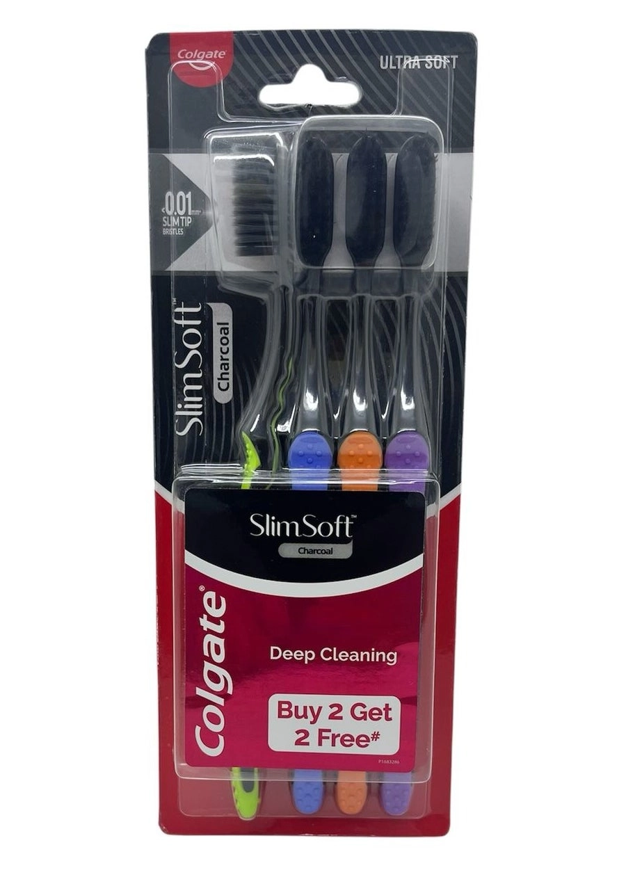 Slim Soft Charcoal Toothbrush - Soft 4-Piece Pack
