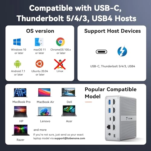 DisplayLink Docking Station - USB4 Thunderbolt 5/4/3 USB-C Windows MacBook
