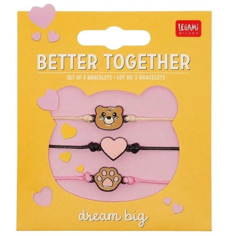 Better Together Teddy Bear Enamel Black-Tone Textile Bracelet