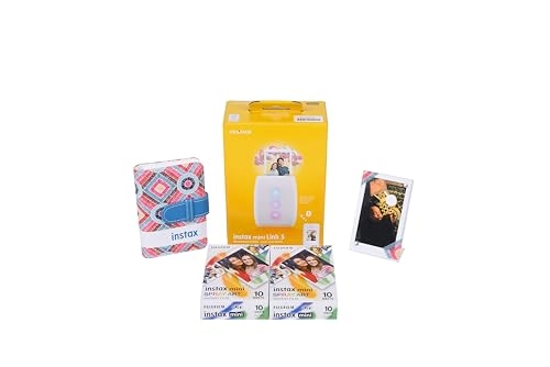 Instax Mini Link 3 - Smartphone Printer + Protective Case + INSTAX MINI Instant Film - 20 Sheets + Hanging Photo Frames + Microfiber Cleaning Cloth