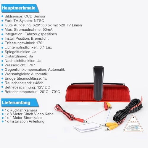 Reversing Camera + LCD Colour Display Monitor - Night vision AHD video signal or CVBS signal 1280 x 720 pixels