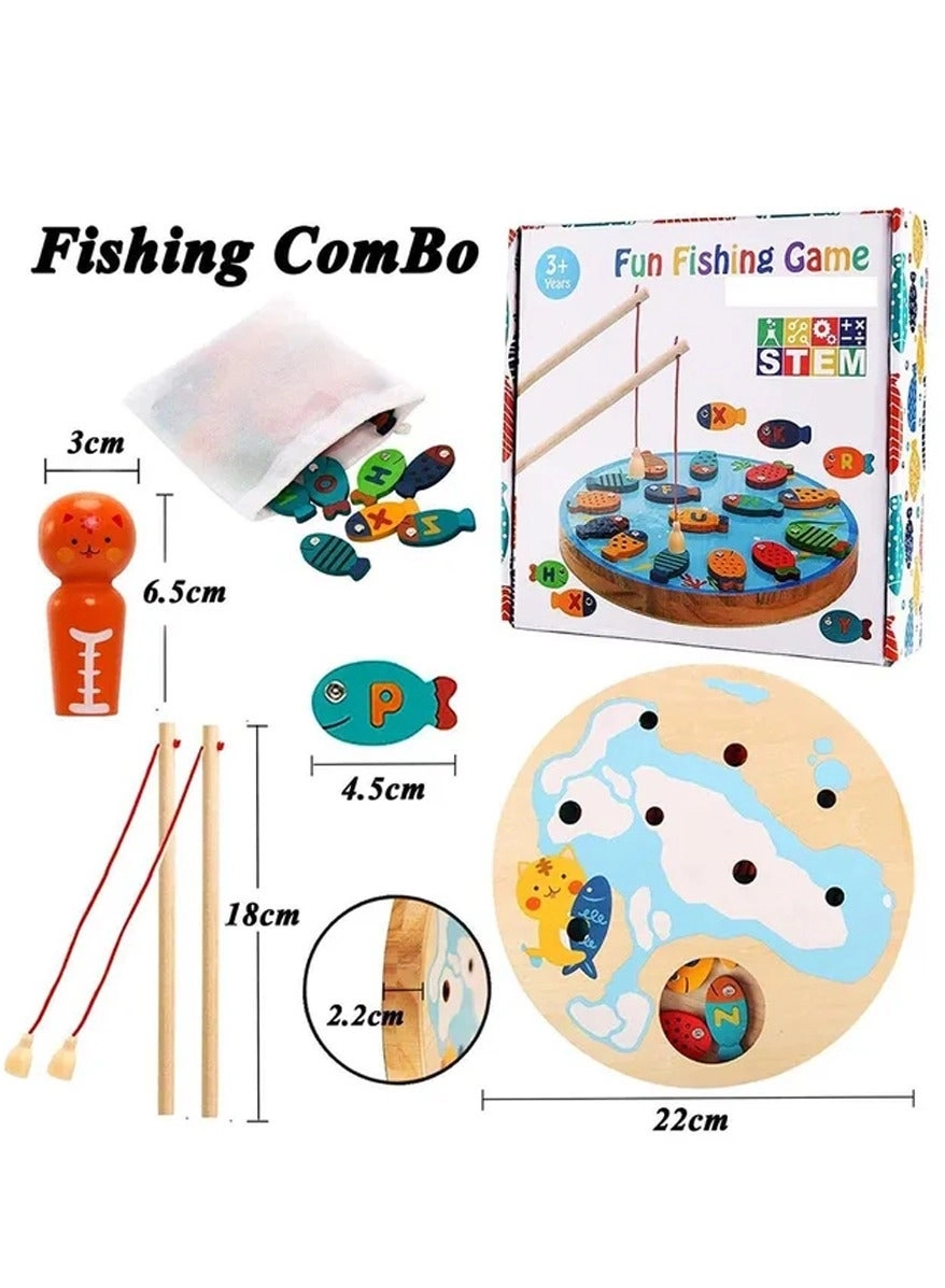 Magnetic Wooden Fishing Game Toy - 3 +