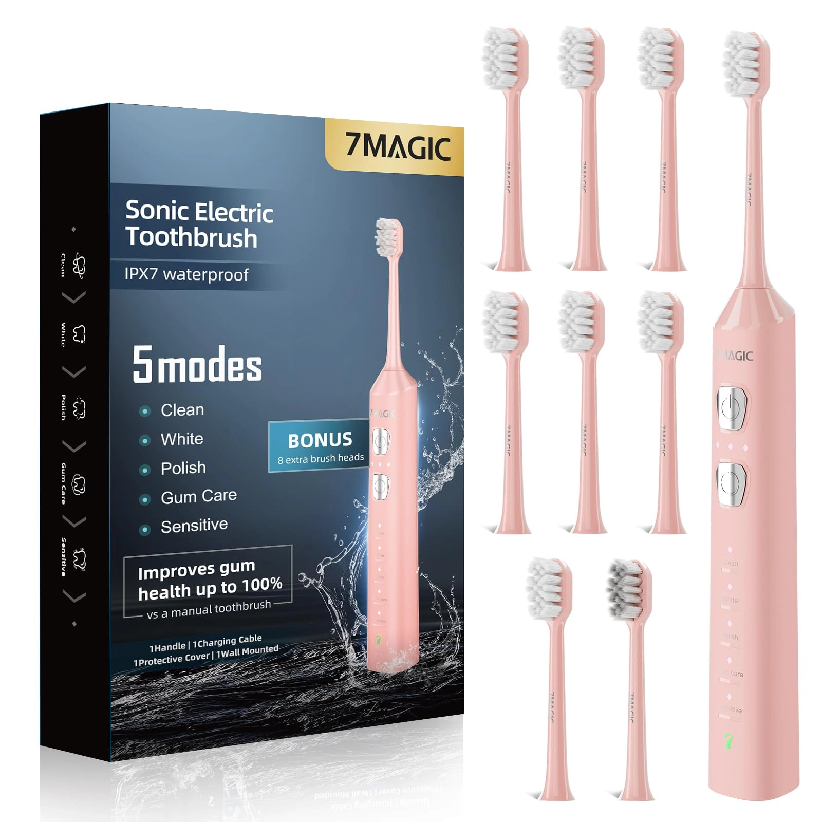 Sonic Electric Toothbrush - 3 Intensity Levels 5 Modes 40000 VPM