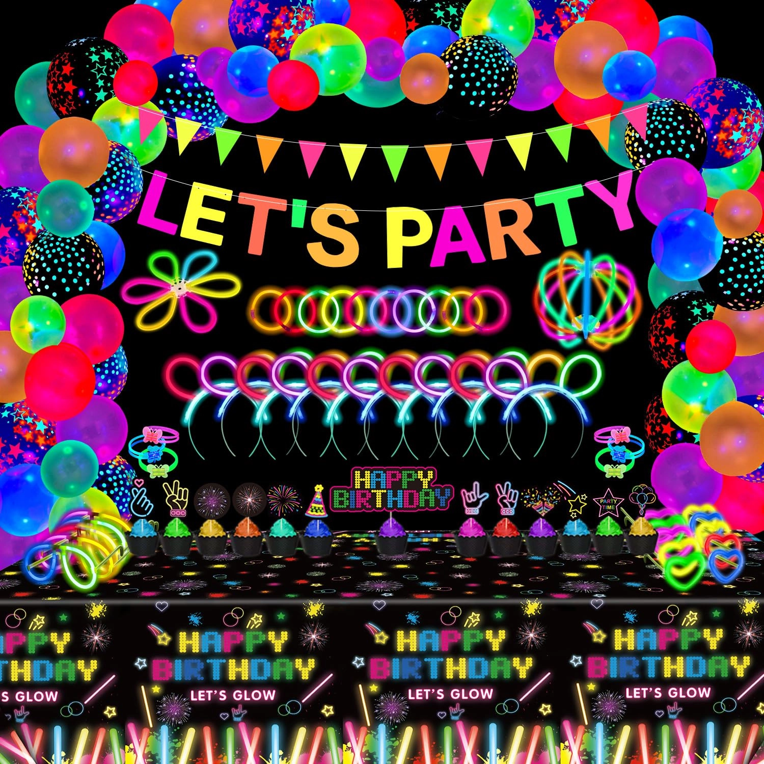Glow Neon Party Supplies - 255.0 Count Birthday