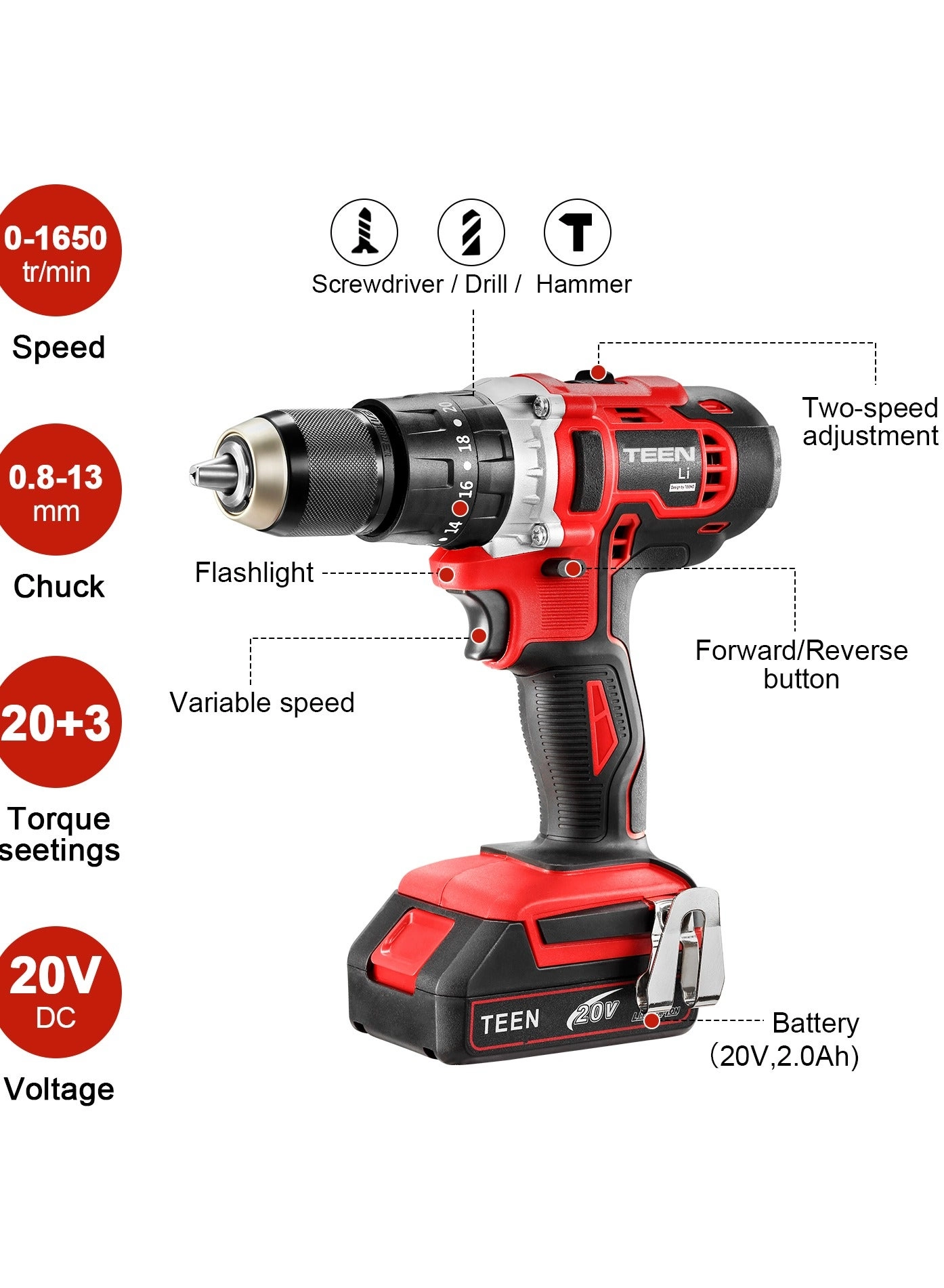 Cordless Drill Set - 2x2.0Ah