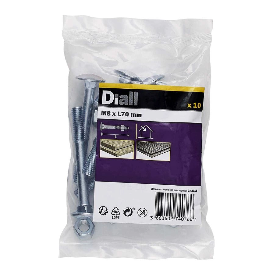 Diall Square Coach Nut & Bolt - 70 mm M8