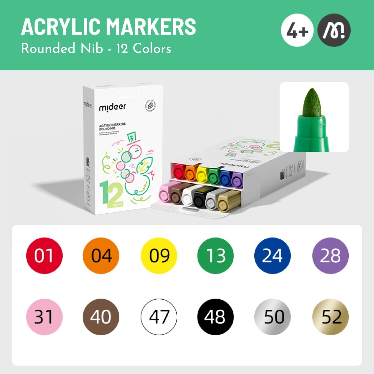 Round Nib Acrylic Markers - Multi Colour Round Nib