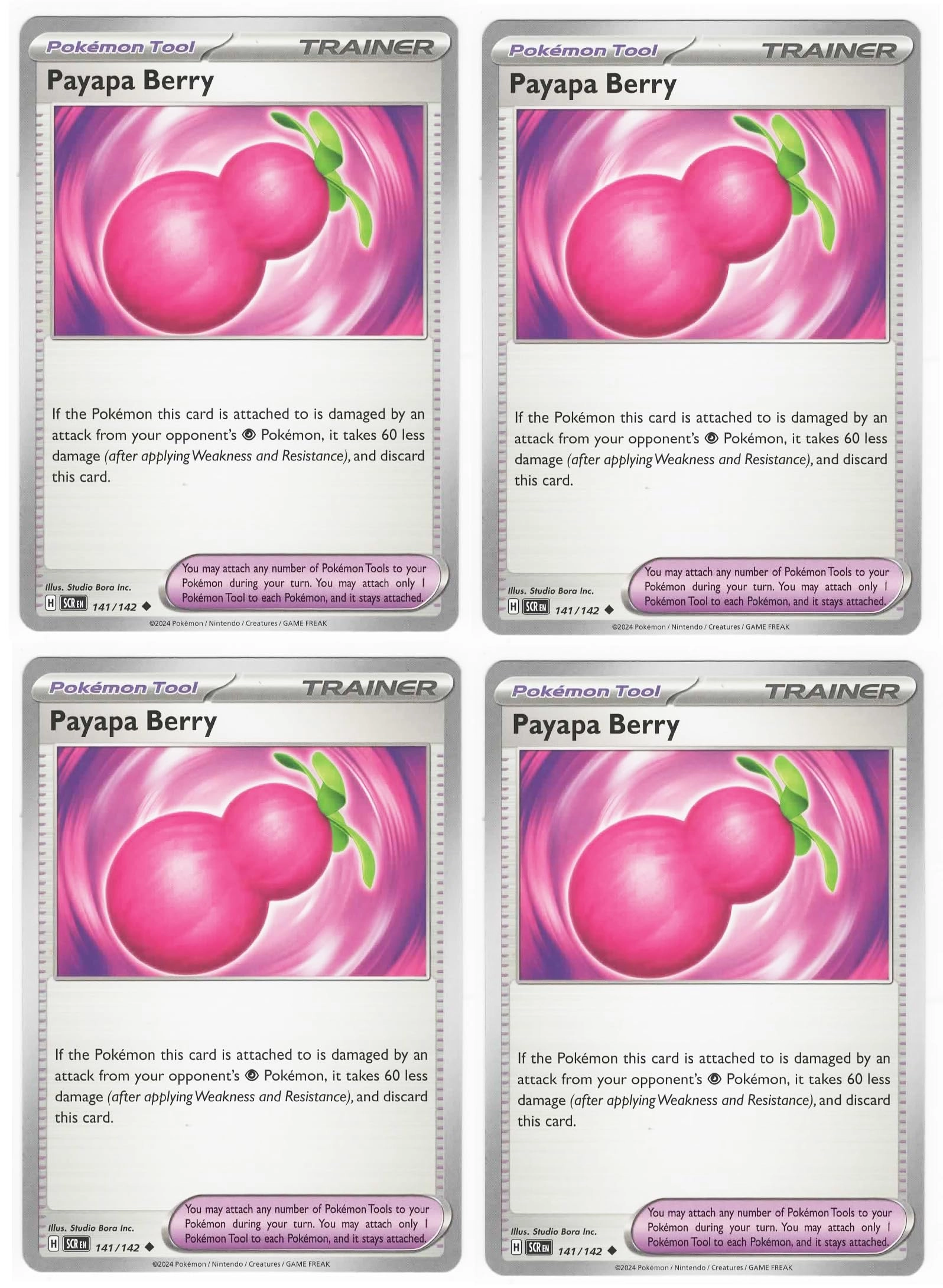 Pokémon Payapa Berry 141/142 - Stellar Crown Trainer Card Set 4pcs