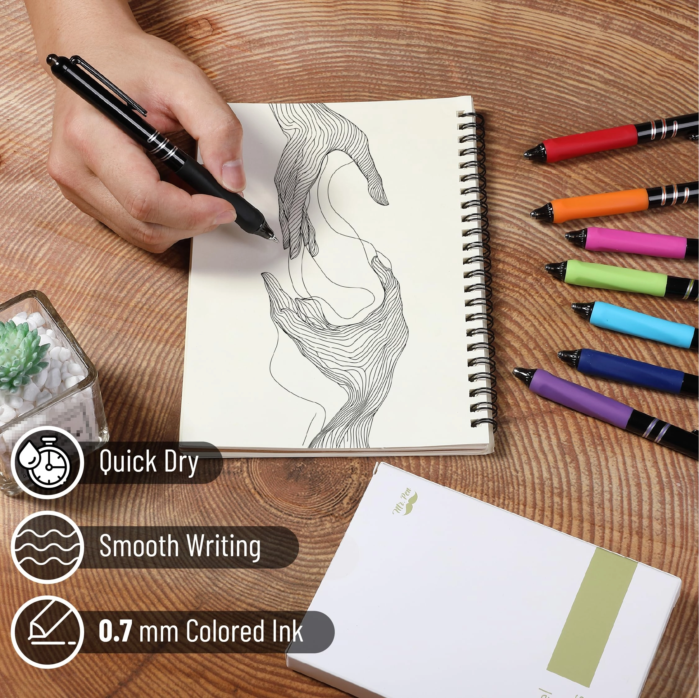 Retractable Gel Pens - 12 Pack 0.7mm