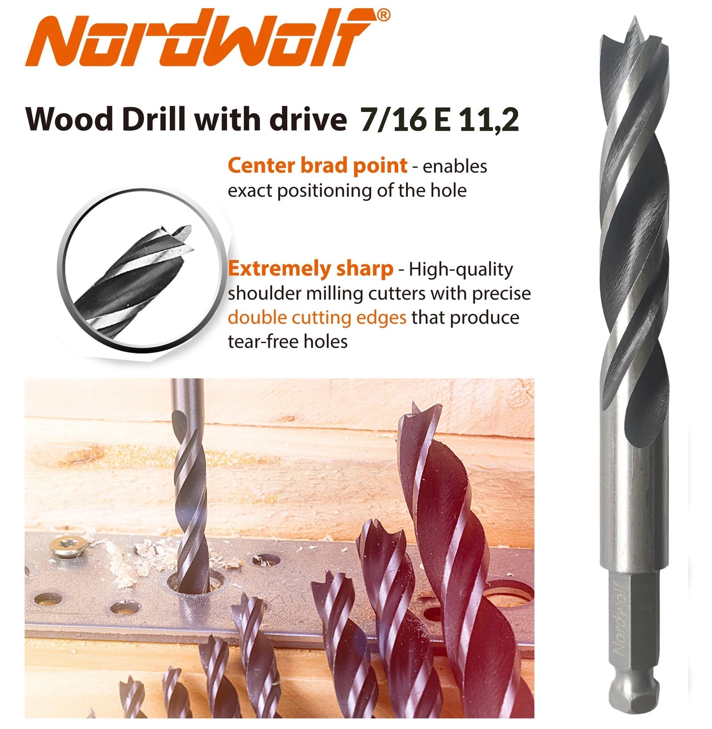 Brad Point Wood Drill Bit - Carbon Steel 3/4""
