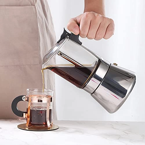 SIXAQUAE Induction Moka Pot - Crystal Glass-top Stainless Steel