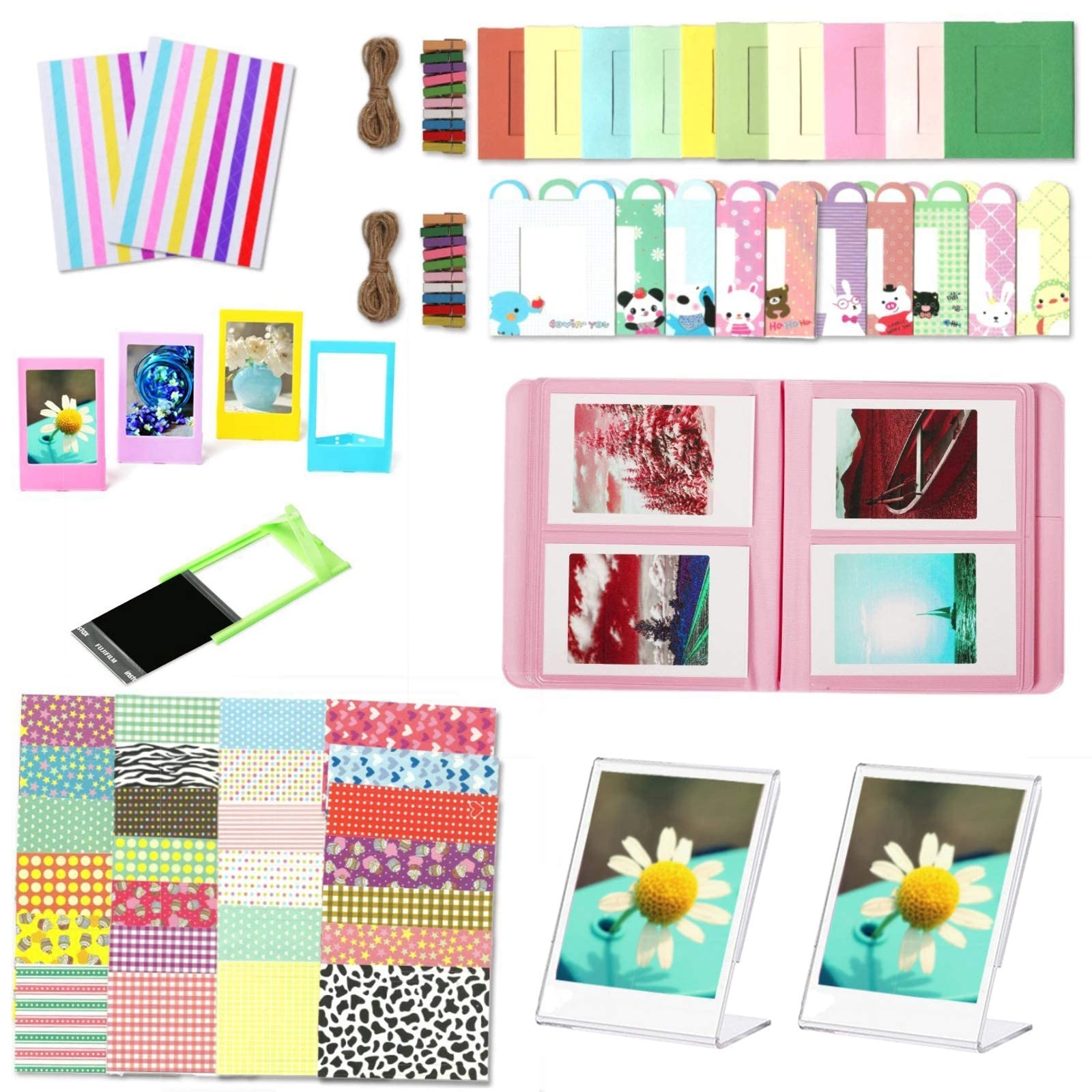 eWINNER Hard Cover Mini Album - 64 photos + Clear Acrylic Photo Frame - 2pcs + Desktop Photo Frame - 5pcs + Rectangle Hanging Photo Frame - 10pcs + Cartoon Hanging Photo Frame - 10pcs + Colorful Decor Sticker Borders - 40pcs + Corner Sticker - 2pcs