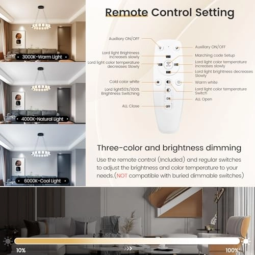 Single Ring White LED Chandelier - 3000K-6000K Dimmable